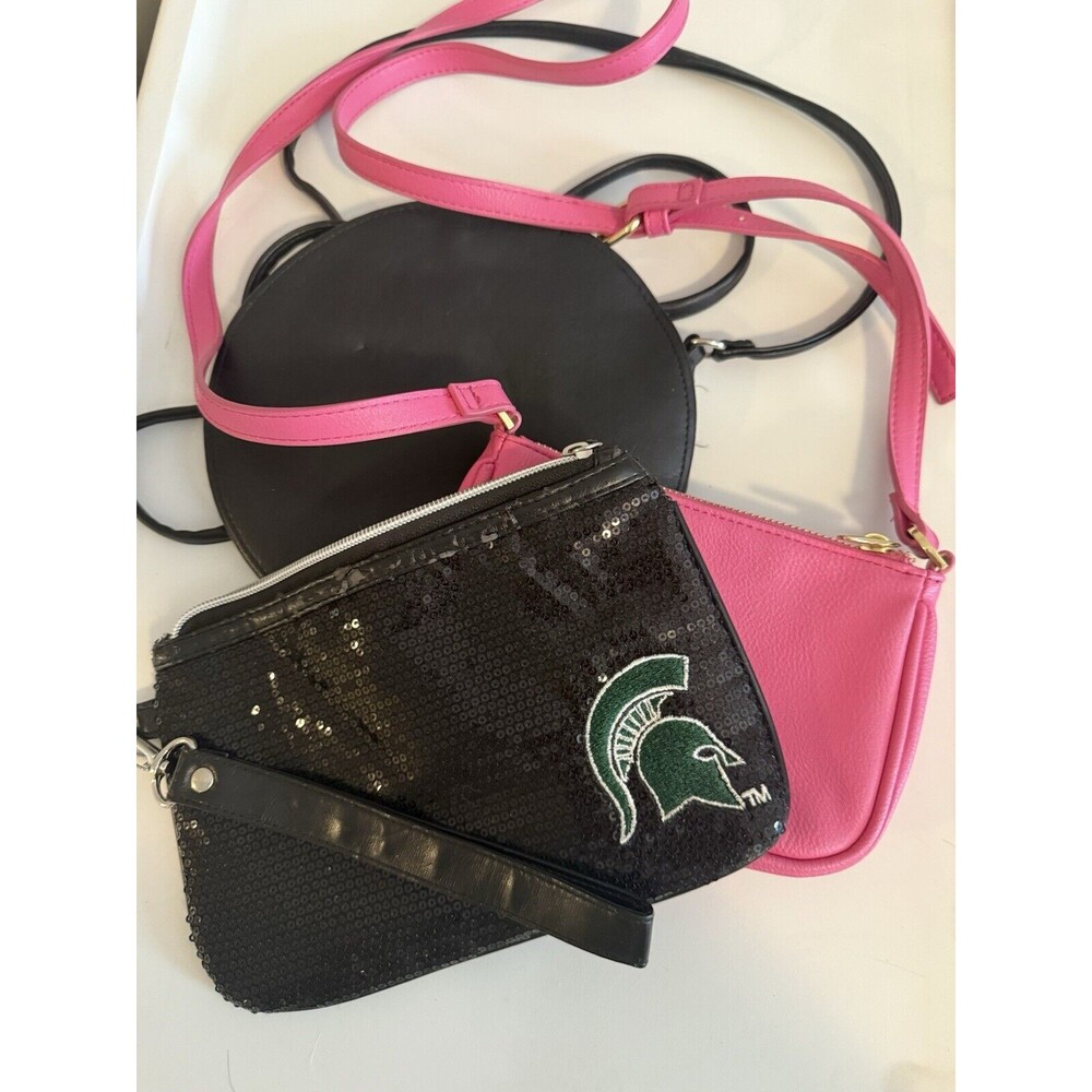 Lot of 3 Small Purse‎ Bags Used Michigan State, Pink And Black